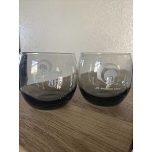 VINTAGE 70'S LOS ANGELES RAMS NFL Smoked Glass Tumblers Set Of 2 BY Mobil